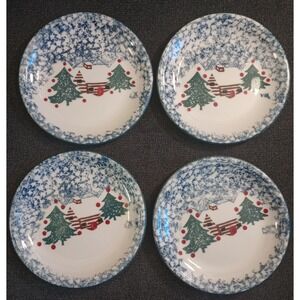 Tienshan Folk Craft Cabin in the Snow Salad/Dessert Plates 7.5" Christmas Winter